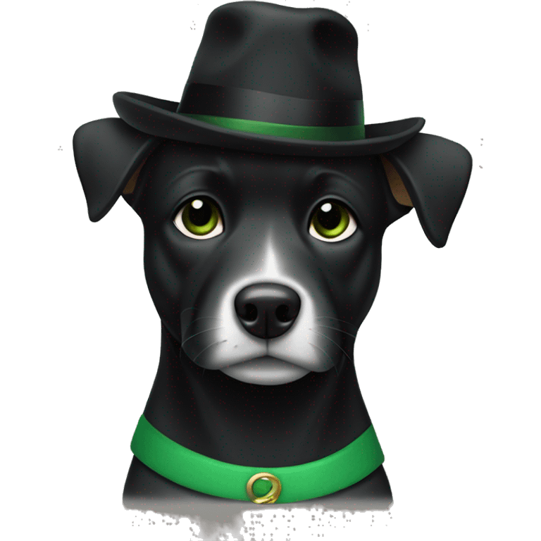 Black dog with green dress, black shoes and black hat emoji