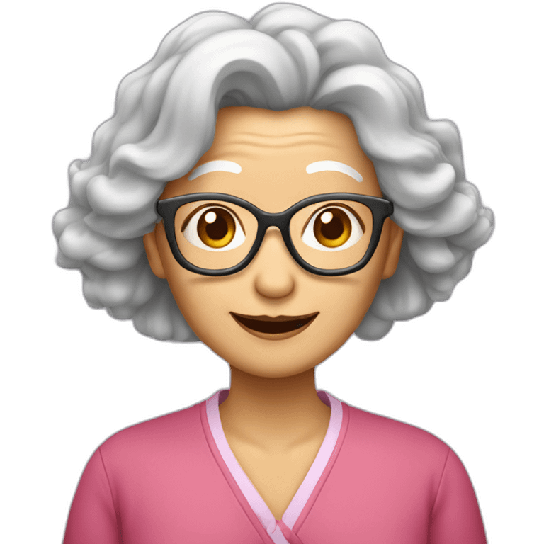 Chinese senior lady has wavy long hair wear glasses show love sign emoji