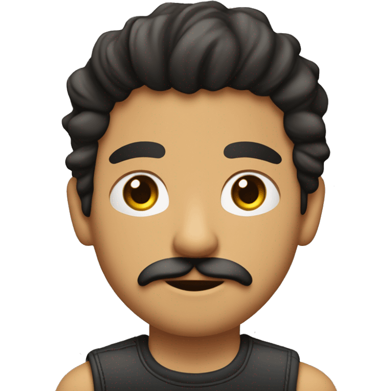 chico joven moreno con pelo liso, ojos color miel, bigote, y perilla, con dilataciones en las orejas y un piercing en la nariz emoji