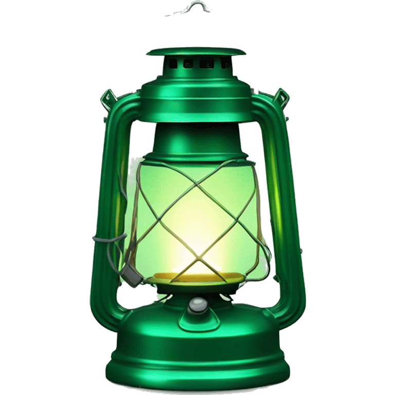 Realistic emerald green lit camping lantern isolated. emoji