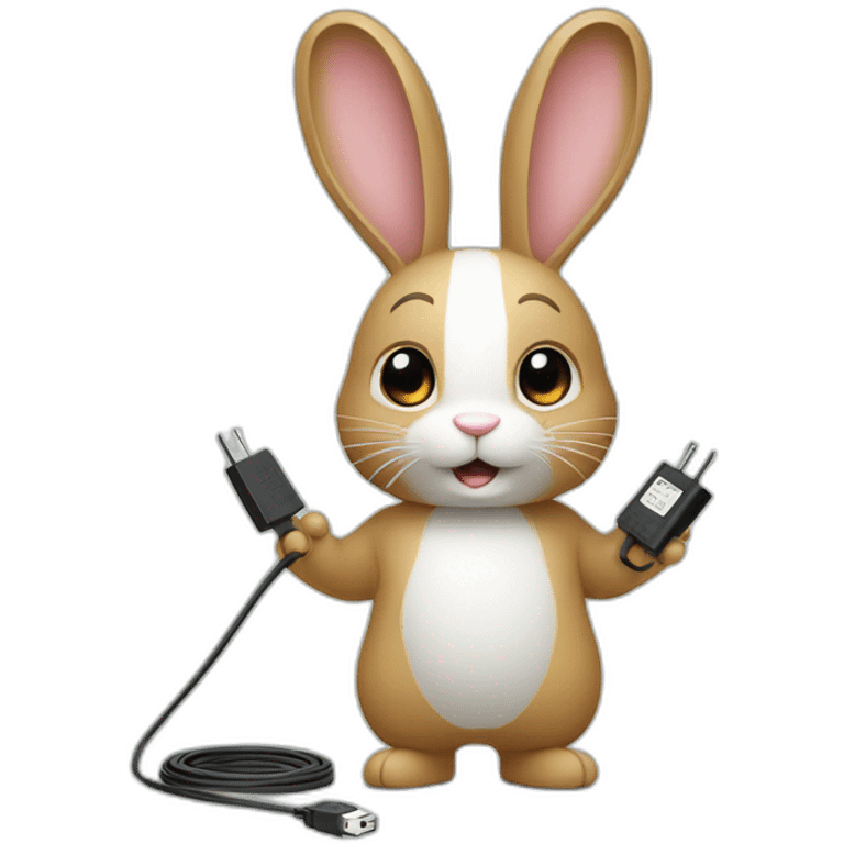 A rabbit with a cable of charger cut in half  emoji