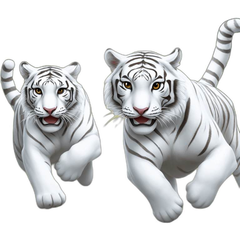 3 white tigers running to the left emoji