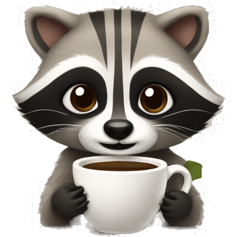 Cozy raccoon with coffee emoji