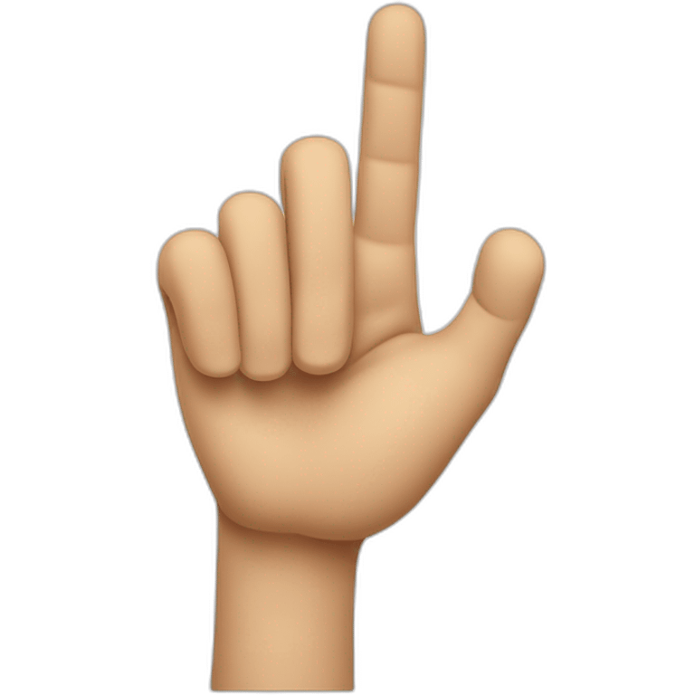 The hand is raised, with the index finger and middle finger extended upwards; the last two digits are curled downwards against the palm. The thumb is shown slightly curled or raised. emoji