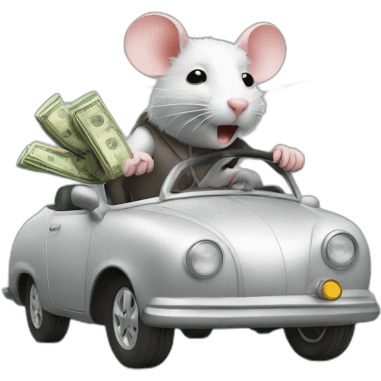 rat driving a car with money emoji