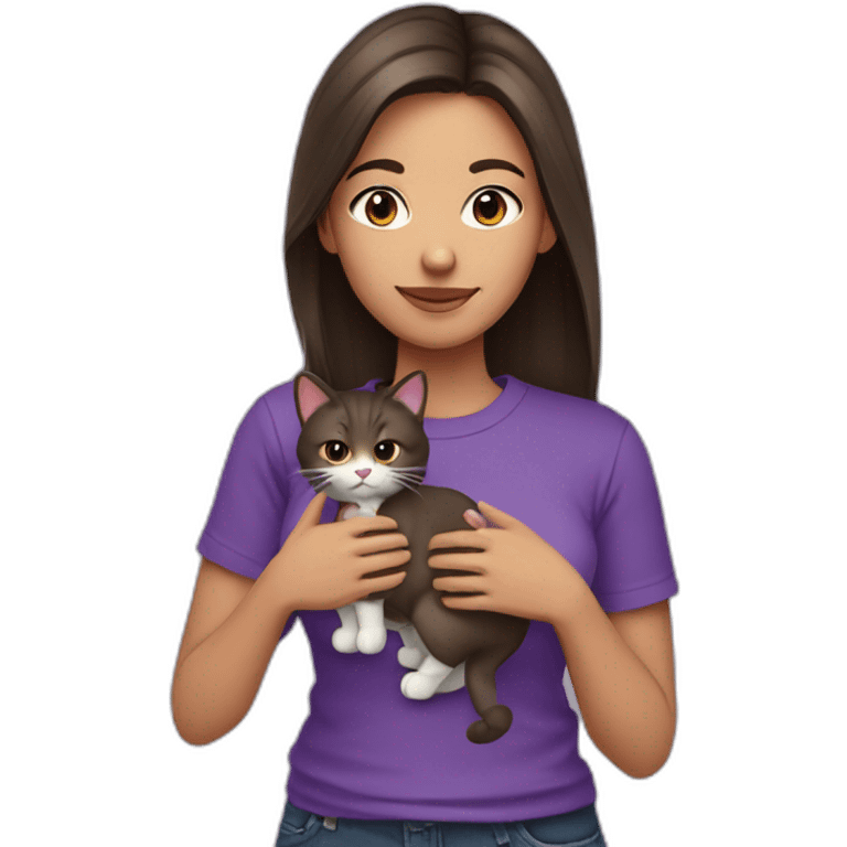 young-women,dark-long-brown-hair,using-purple-tshirt,holding-a-kitty emoji