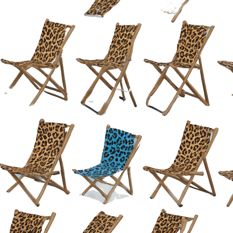 Realistic blue and leopard print pattern camping folding chair isolated.  emoji