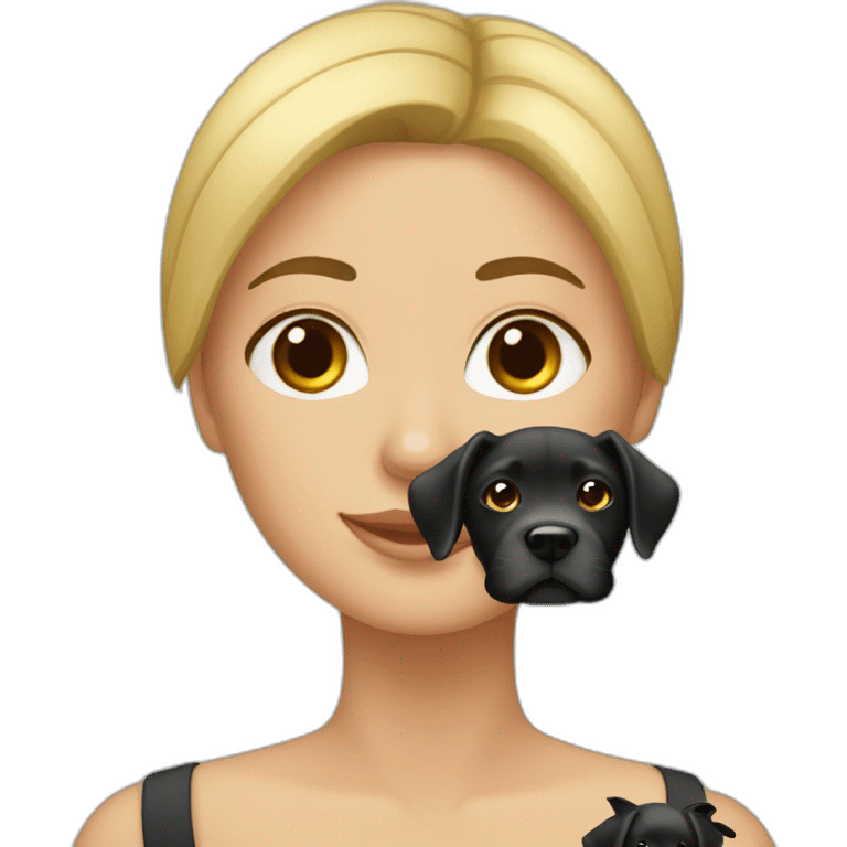 Mujer rubia con perro labrador negro emoji