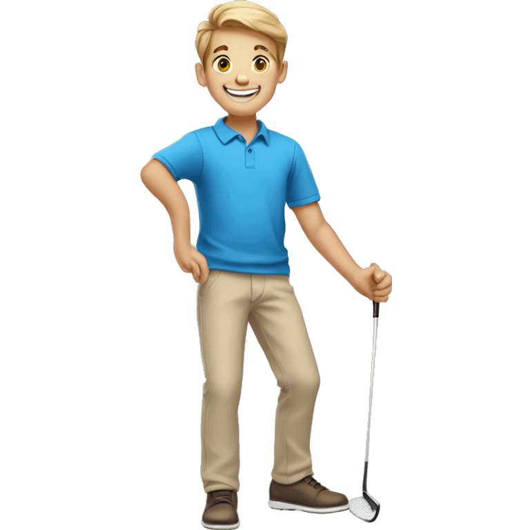 smiling boy in blue shirt Putter in hand emoji