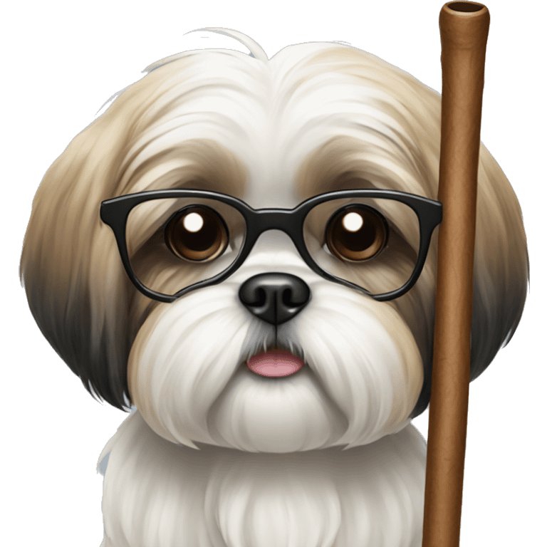 Shih tzu with glasses and a walking stick emoji