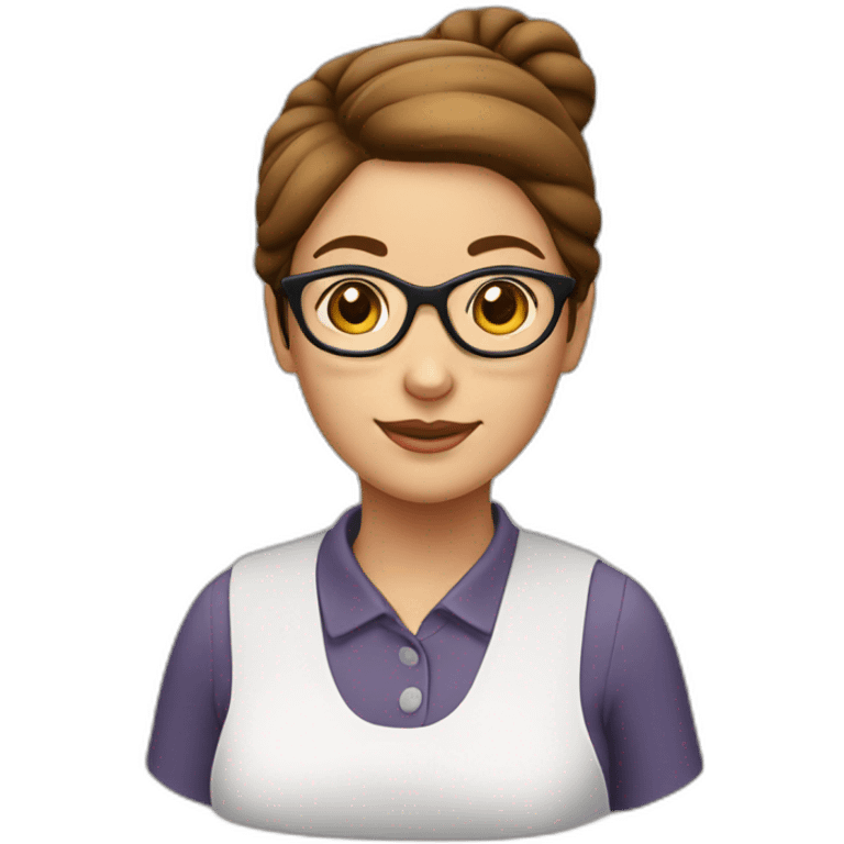 lunch lady with glasses and a bun in brown hair emoji