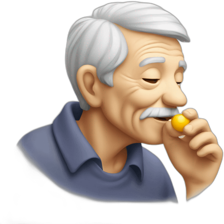 an old person smelling a scent bead emoji