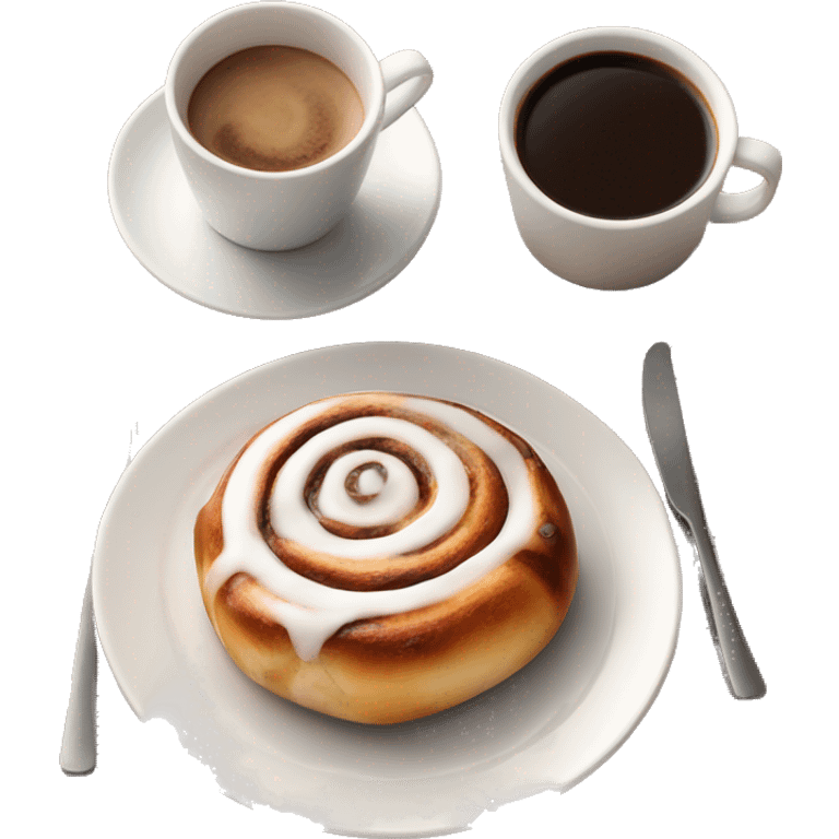 Cinnamon Roll on a plate next to a cup of coffee emoji