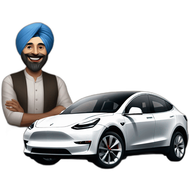 Sardar ji with tesla model Y emoji