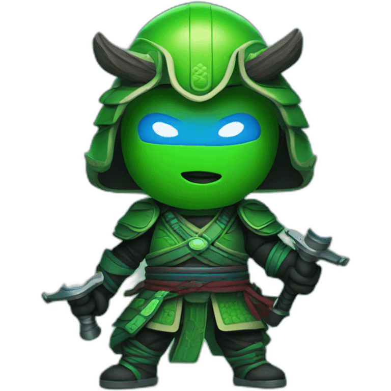 Neon green Samurai holding blue light saber emoji