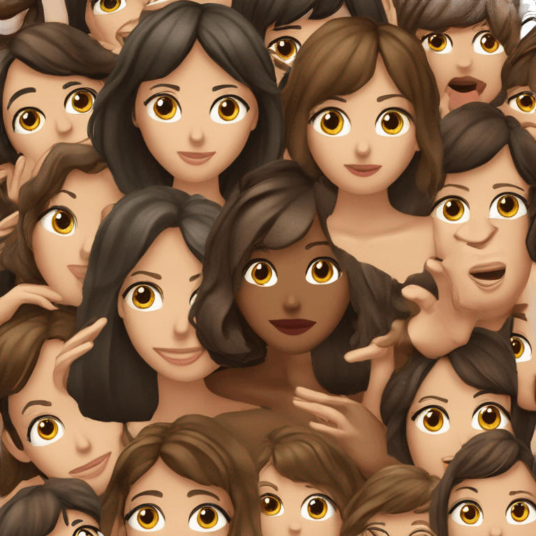 Two women kissing one darker brown hair in a bob style other has lighter brown long hair that is Ballage ￼ ￼ emoji