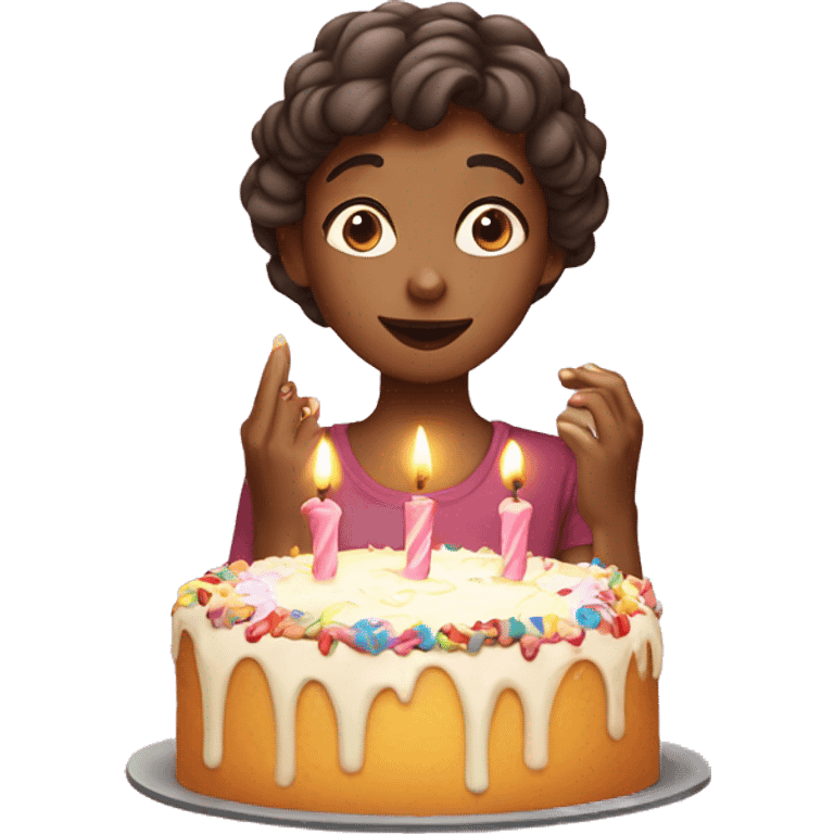 Girl blowing candles out from her cake emoji