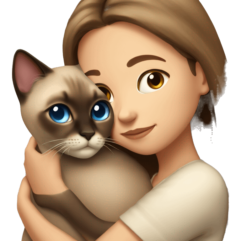  Siamese cat cuddling brown long hair girl emoji