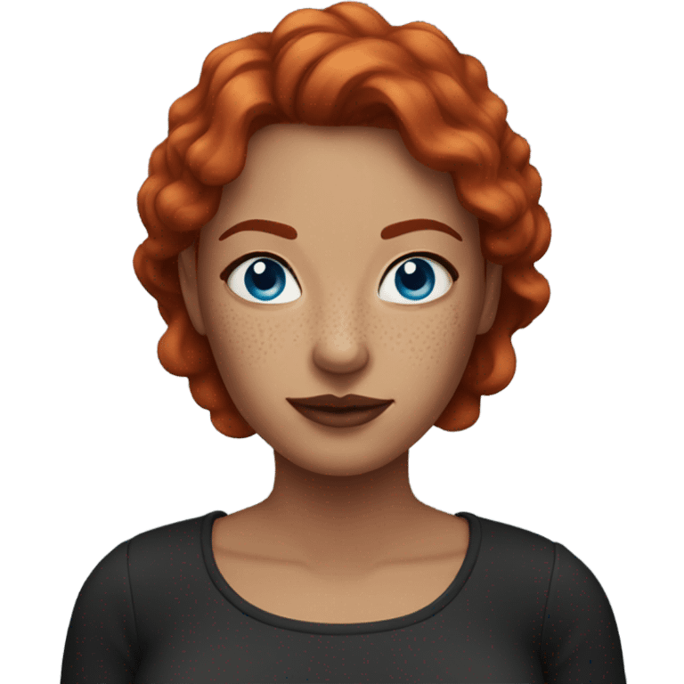 Woman with redhair, black horns, blue eyes, and freckles  emoji