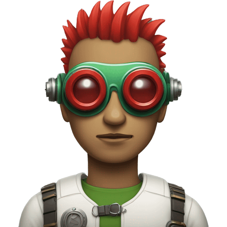 Male cyborg with thin red Mohawk and green steampunk goggles emoji