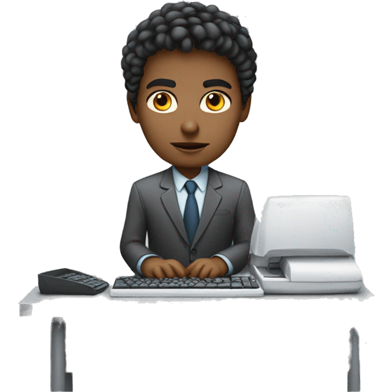 Young office worker, serious face, typing on a keyboard. emoji