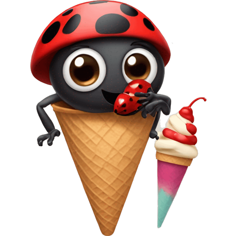 Ladybug wearing a hat eating ice cream  emoji