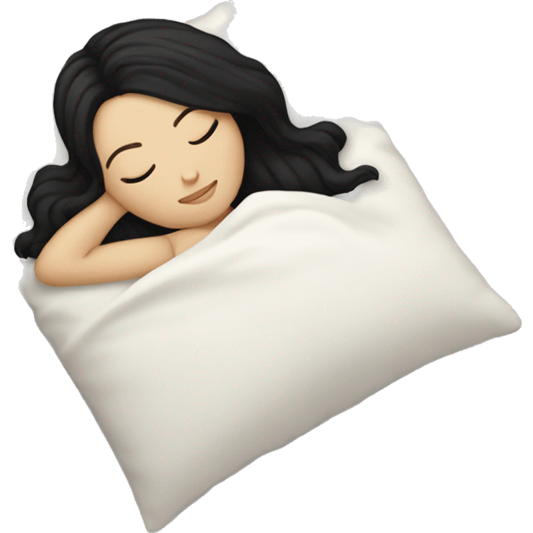 white girl, with black hair sleeping on a pillow emoji