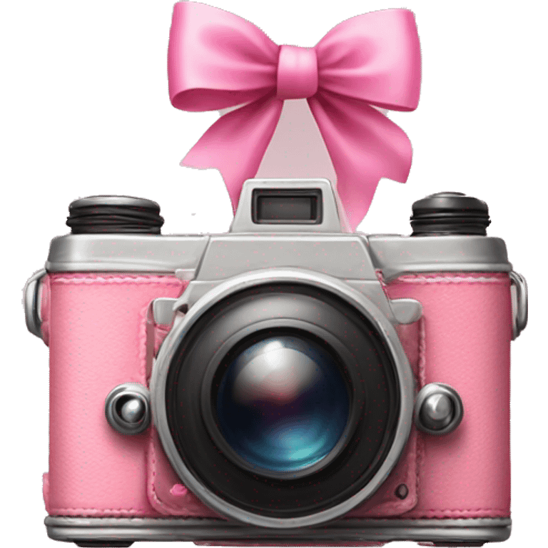 old fashioned camera with a pink bow around it emoji