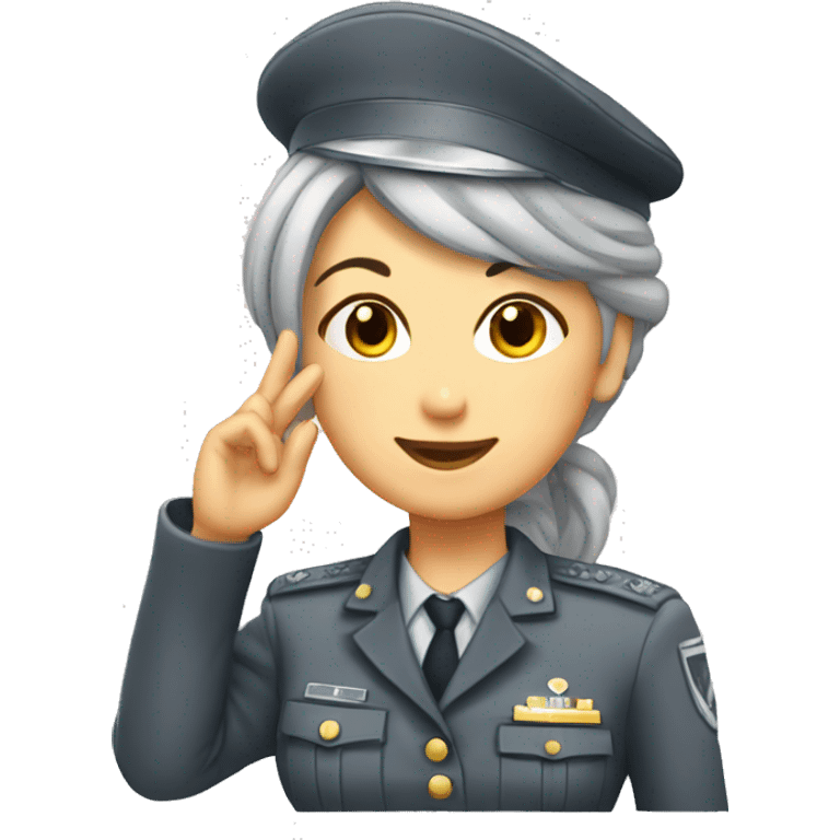 grey hair girl, sergeant, saluting, smirk emoji