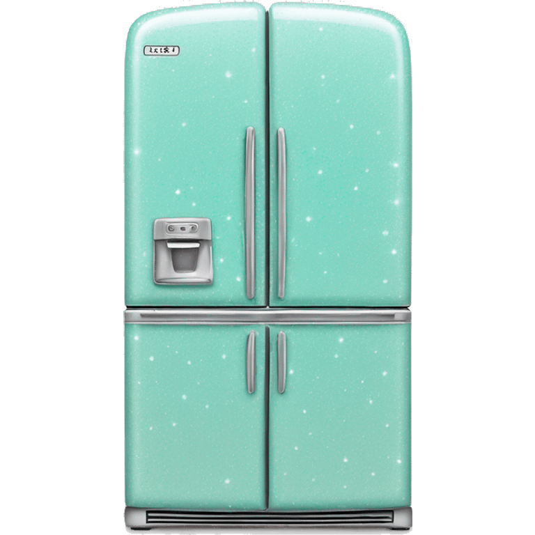 Realistic silver and pastel tiffany blue retro vintage fridge with white shiny sparkly glitter and diamonds on it. emoji