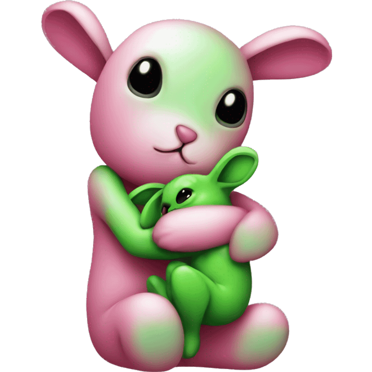 pink bunny hugging green alien emoji