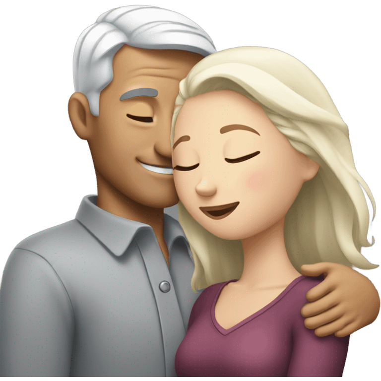 White man - grey hair - hugs blonde girl with eyes closed  emoji