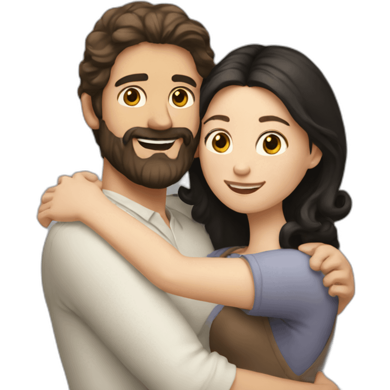 White man BROWN beard and BROWN hair hugging white woman with long black hair emoji