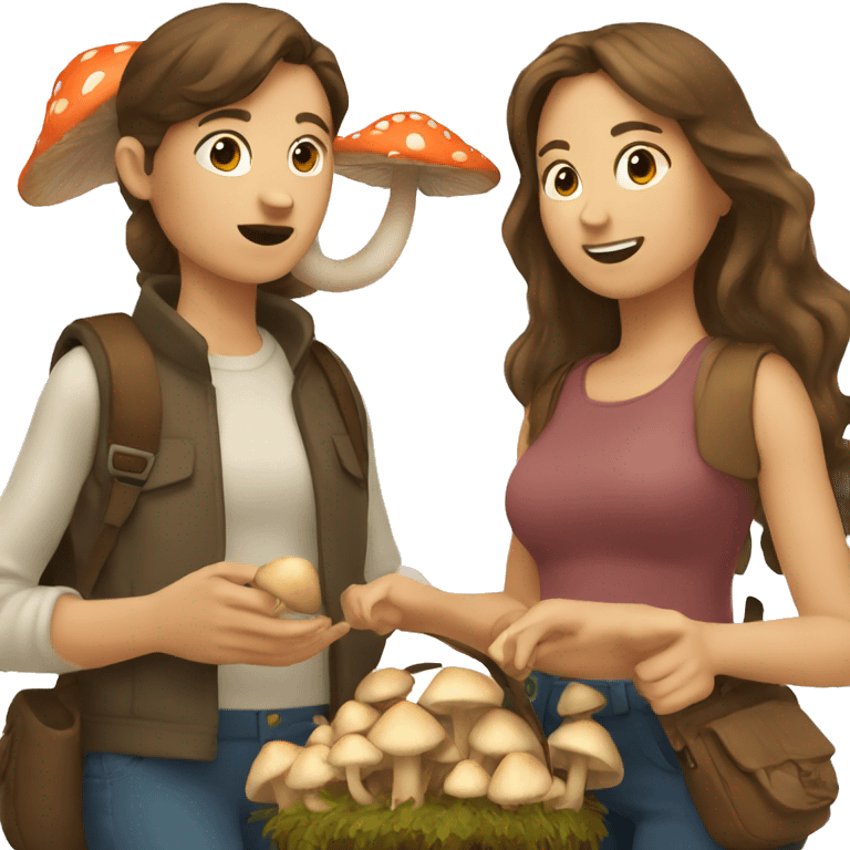 Two besties with brown hair holding mushrooms  emoji