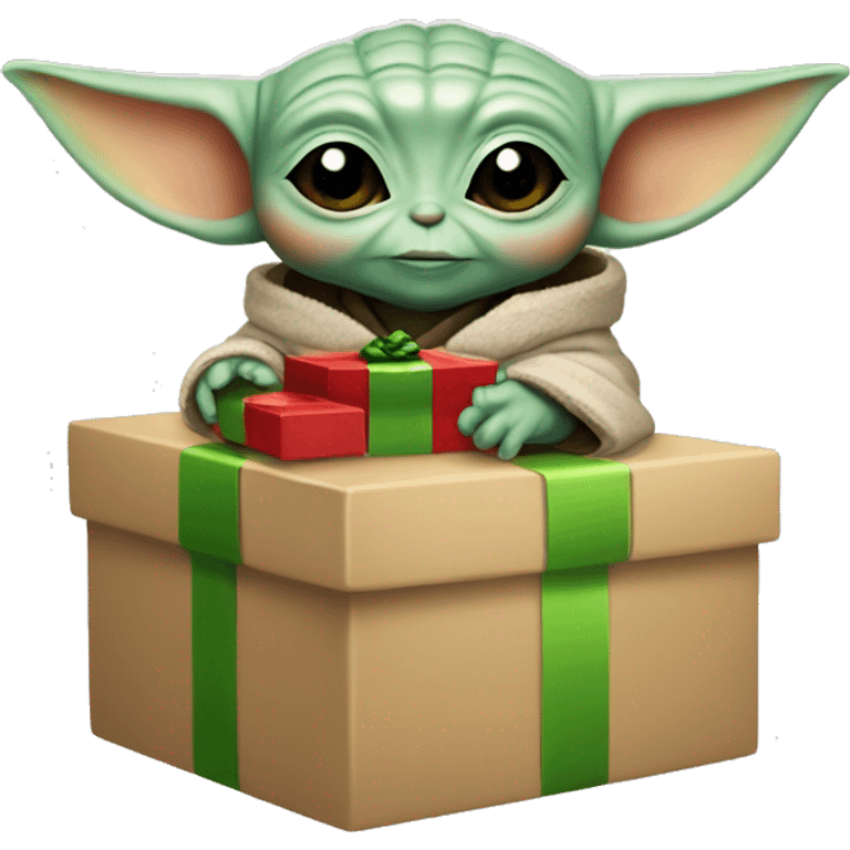 Baby Yoda holds gift box emoji