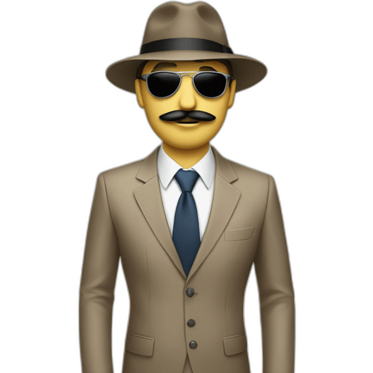 A beige man with a suit, a tie, a fedora hat, headphones, sunglasses and a mustache emoji