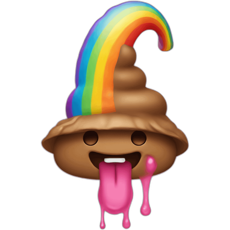 Poop with a hat and rainbow tongue emoji