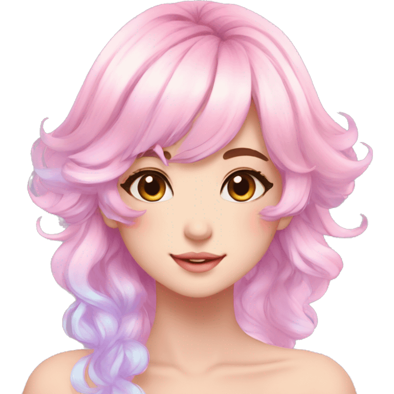 Gorgeous Beautiful Blushing Petite Colorful-Shiny-Pastel-Fairy-Soarkle-Anime-Lady with beautiful gradient pastel hair aesthetic emoji