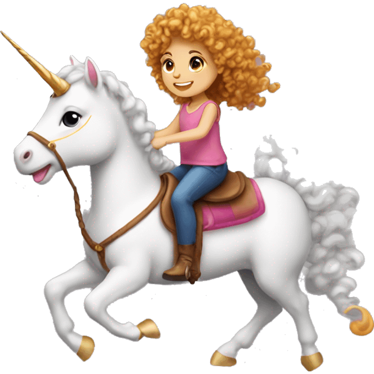 Burnett curly hear little girl riding a unicorn emoji