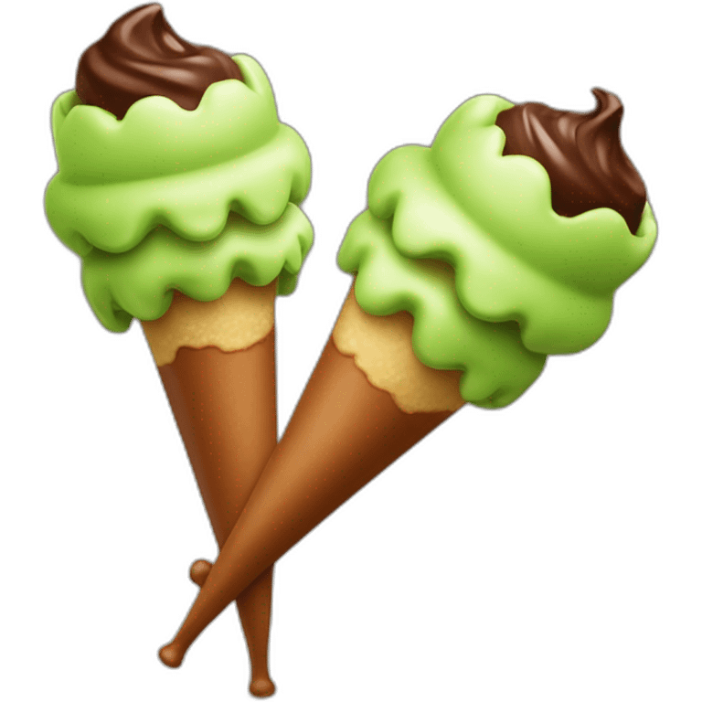 Un cornet de glace pistache et chocolat emoji