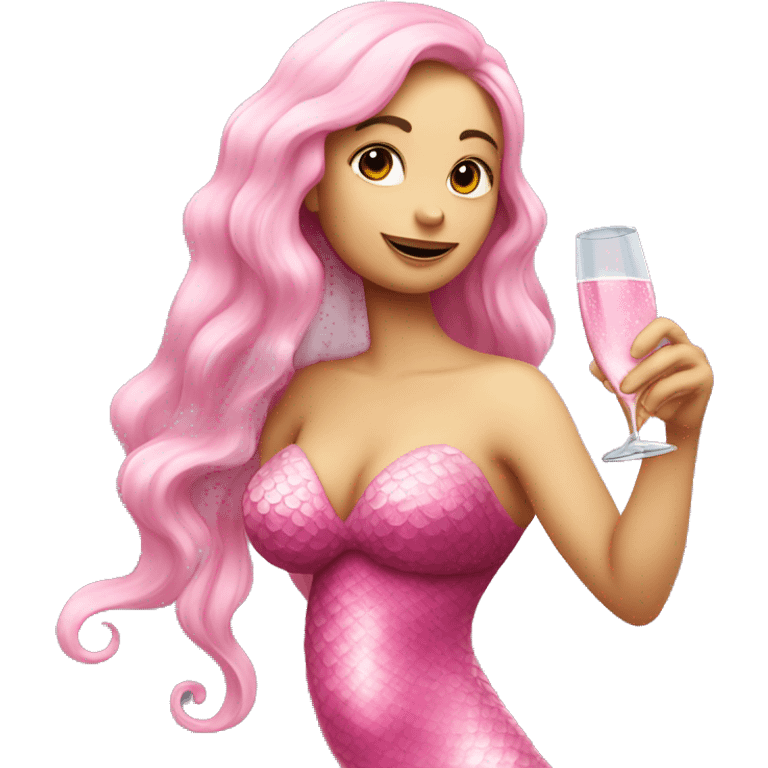 A caucasian mermaid drinking champagne dressed in pink emoji