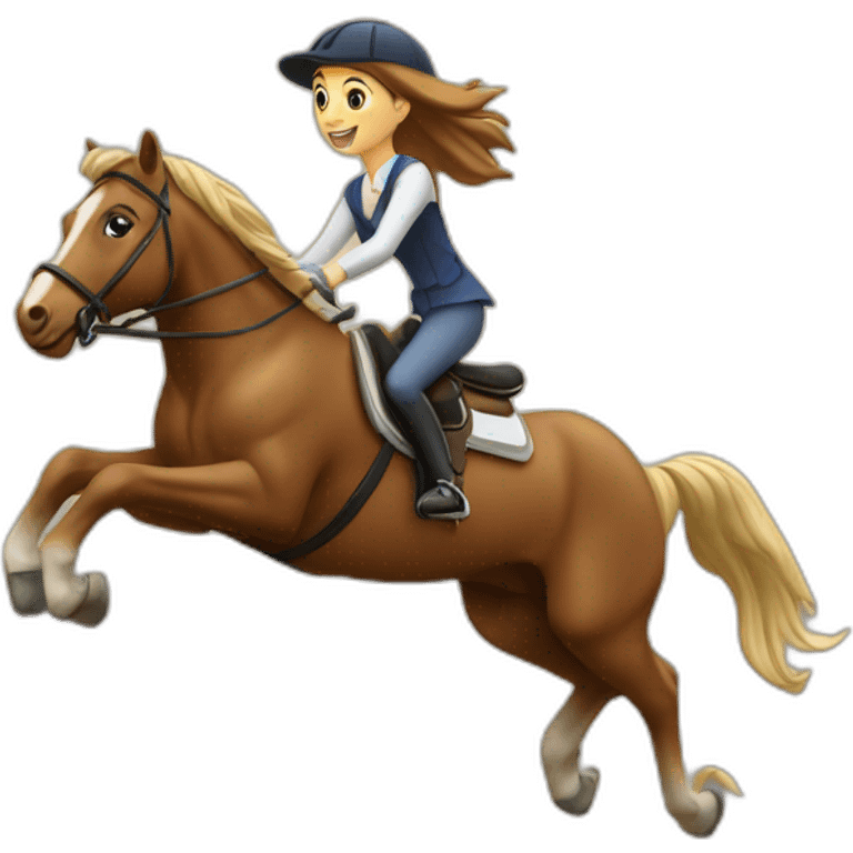 Fille sur un cheval en saut d’obstacle emoji