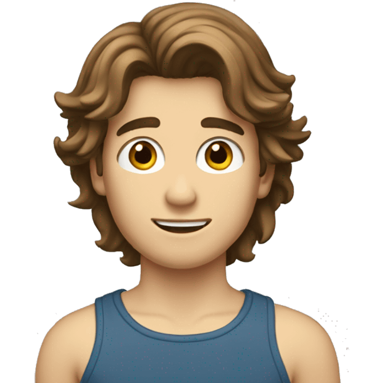 Teenager boy type italian, White skin, with long wavy brown hair (Which go down behind to the nape of the neck), Little bit dezoom emoji