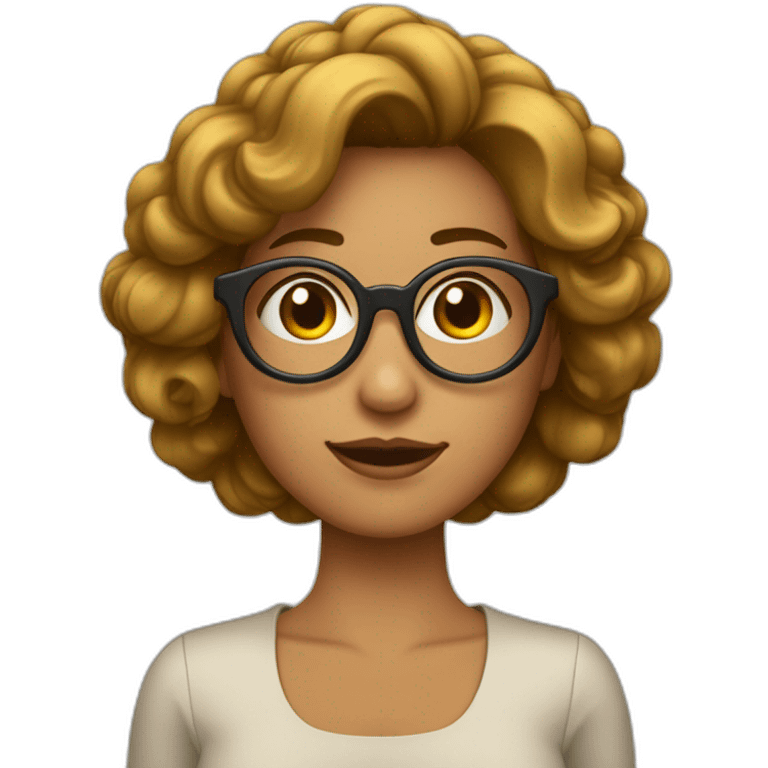 Mujer con pelo ondulado por los hombros y lentes redondos emoji