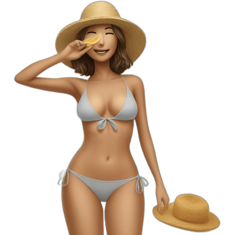 Mujer en bikini invisible  sosteniendo flor de María emoji