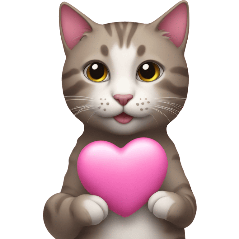 cat holding a pink heart emoji