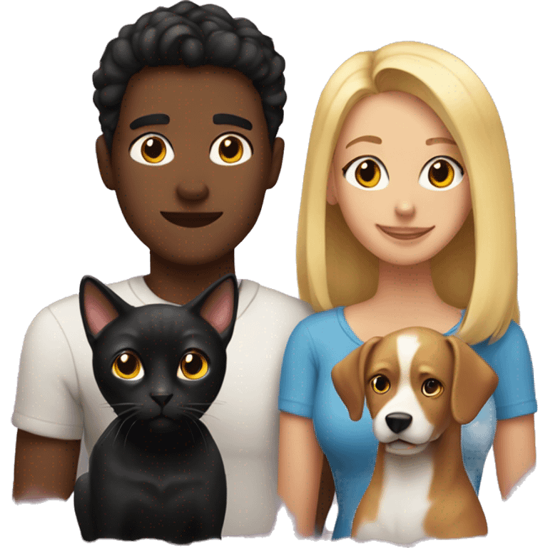 hetero couple with two dogs one black cat emoji