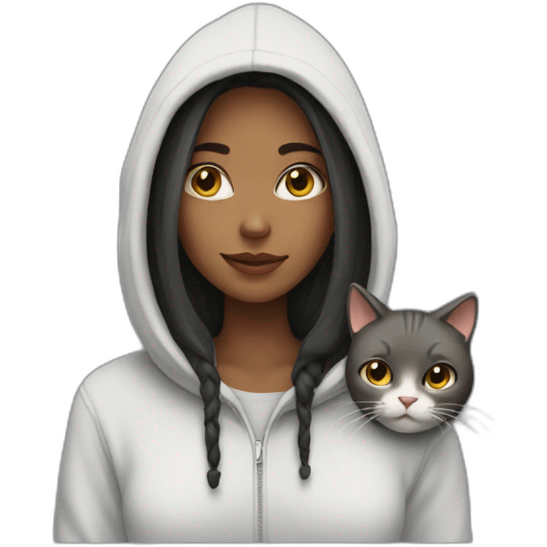 girl with hoodie and cat emoji