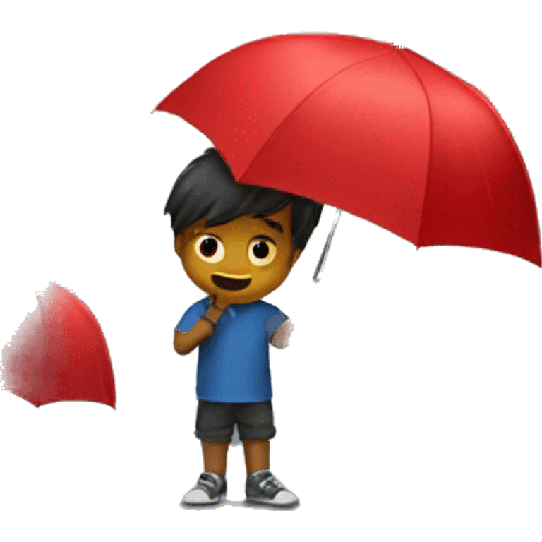 boy with red umbrella while raining emoji