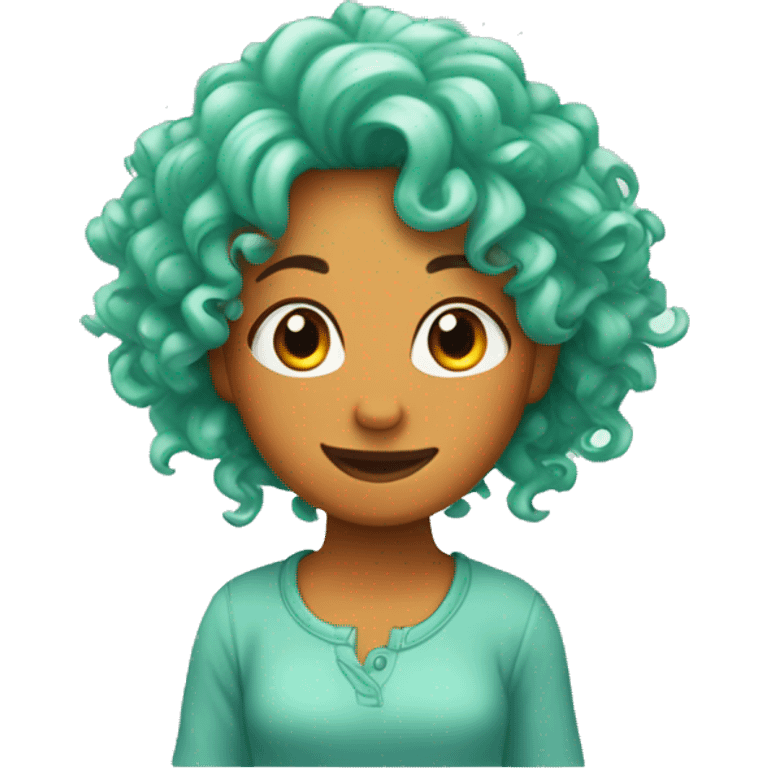 Ice Spice, with a water green top, and her usual orange curly hair  emoji